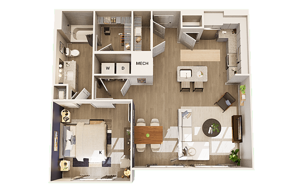 A1 - 1 bedroom floorplan layout with 1 bathroom and 835 square feet