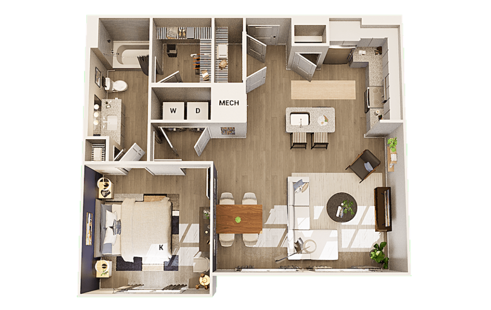 A1 - 1 bedroom floorplan layout with 1 bath and 835 square feet.