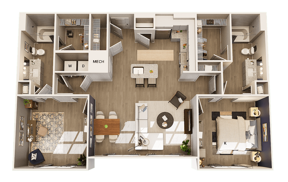 B1 Floor Plan - 1 Bedroom + Home Office Setup